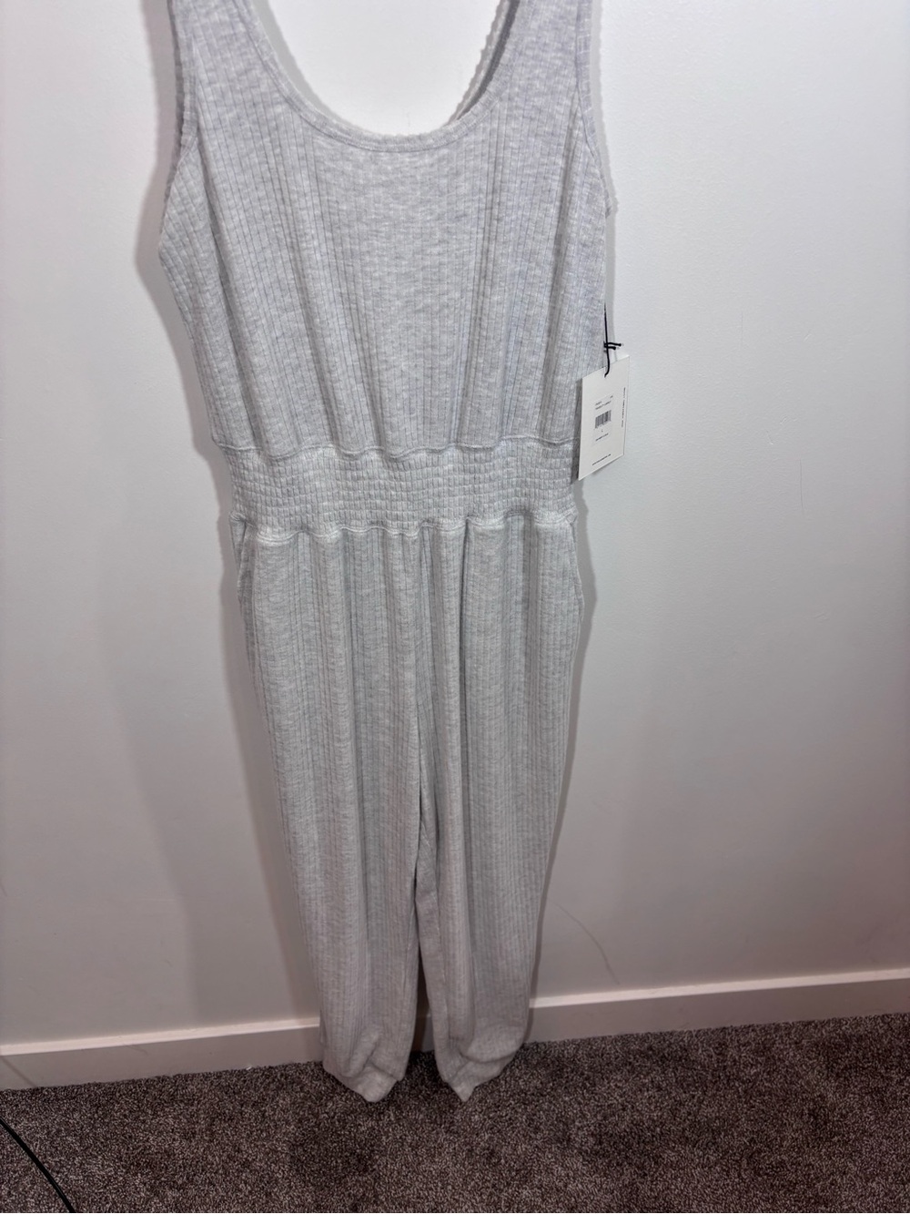Spiritual Gangster Tranquility Jumpsuit NWT Size Large Light Heather Grey Ribbed - Picture 5 of 13